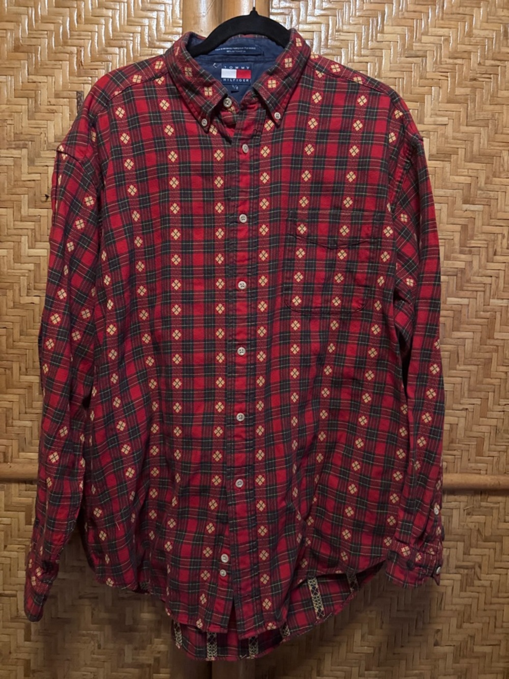 Tommy Hilfiger Red argyle Plaid preppy vintage Button Down Shirt large